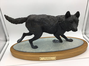 Romeo (bronze wolf sculpture) by Joan Kautzer